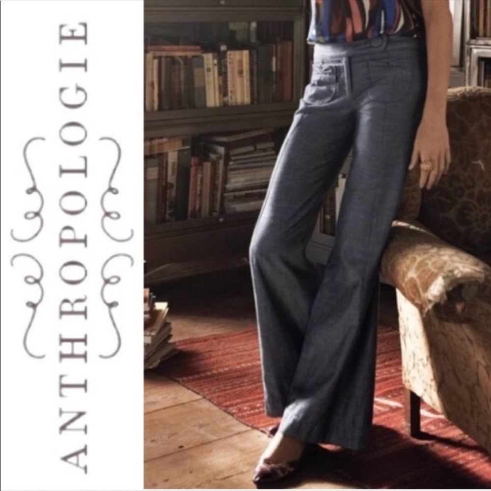 Anthropologie Elevenese 100% cotton blue wide pant Sz 2